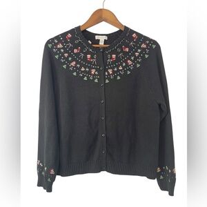 Women’s Charter Club Christmas Cardigan Embroidered Beaded Quirky Size L